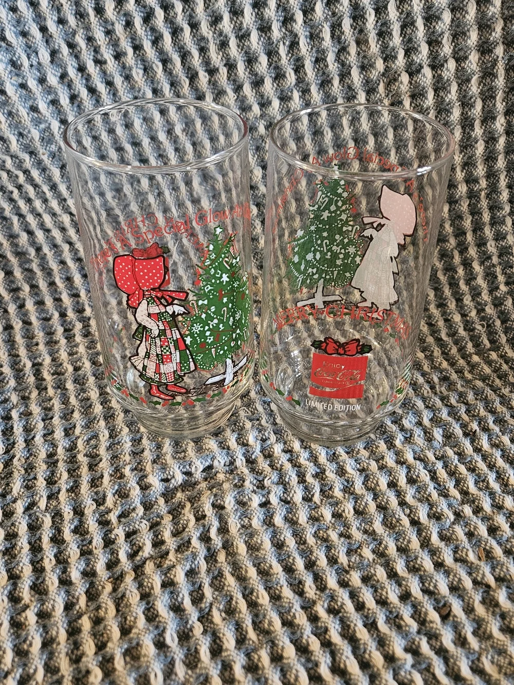 Clear Holiday Glass Tumbler with Green Christmas Tree and Red Accents